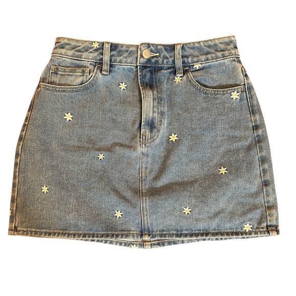 PACSUN Embroidered Flower Floral Denim Jean Miniskirt Women's Size 27 4 - Picture 1 of 5